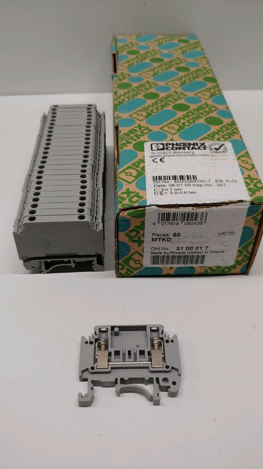 QTY 25 NEW OLD STOCK! PHOENIX CONTACT 10A 300V TERMINAL BLOCKS MTKD 4500569760-7