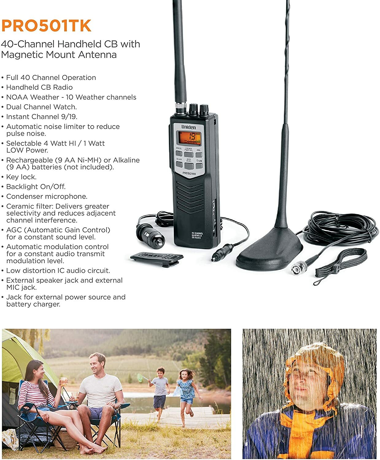 UNIDEN PRO501TK EMERGENCY 40CH CB HANDHELD WALKIE-TALKIE RADIO KIT + CAR ANTENNA