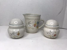 Vtg Set 3 International Stoneware Marmalade Duck Salt & Pepper Shakers Creamer