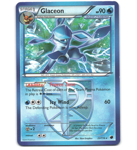 Pokemon 2013 Light Play Glaceon 23/116 Plasma Freeze Rare Card
