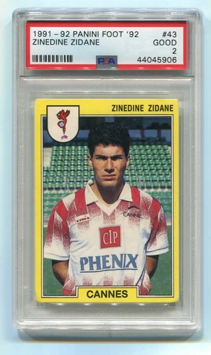 1991-1992 Panini Foot '92 43 Zinedine Zidane RC Rookie Card PSA 2 graded soccer