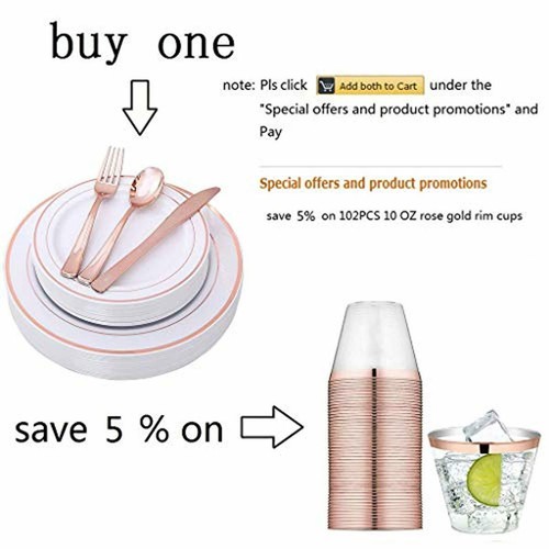 Rose Gold Plates with Disposable Plastic Silverware, Elegant Tableware 100 Pcs - Picture 6 of 6