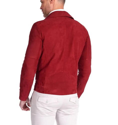 Handmade Men's Suede Jacket Genuine Soft Lambskin Slim Fit Stylish Biker Jacket - Picture 5 of 9