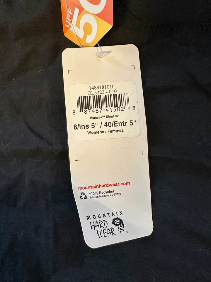 MOUNTAIN HARDWARE Pantalones Cortos Ramesa Negro V2 Pantalones Cortos Mujer 8 UPF 50 NUEVO Foto 4 de 4