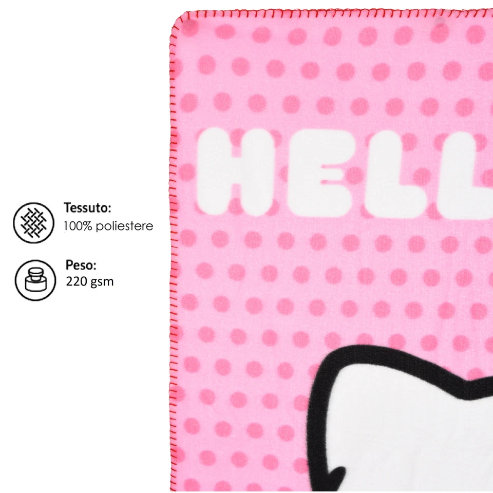 PLAID HELLO KITTY COPERTA IN 100% POLIESTERE 220 GSM 100 X 150 CM PER BAMBINI - Immagine 4 di 4