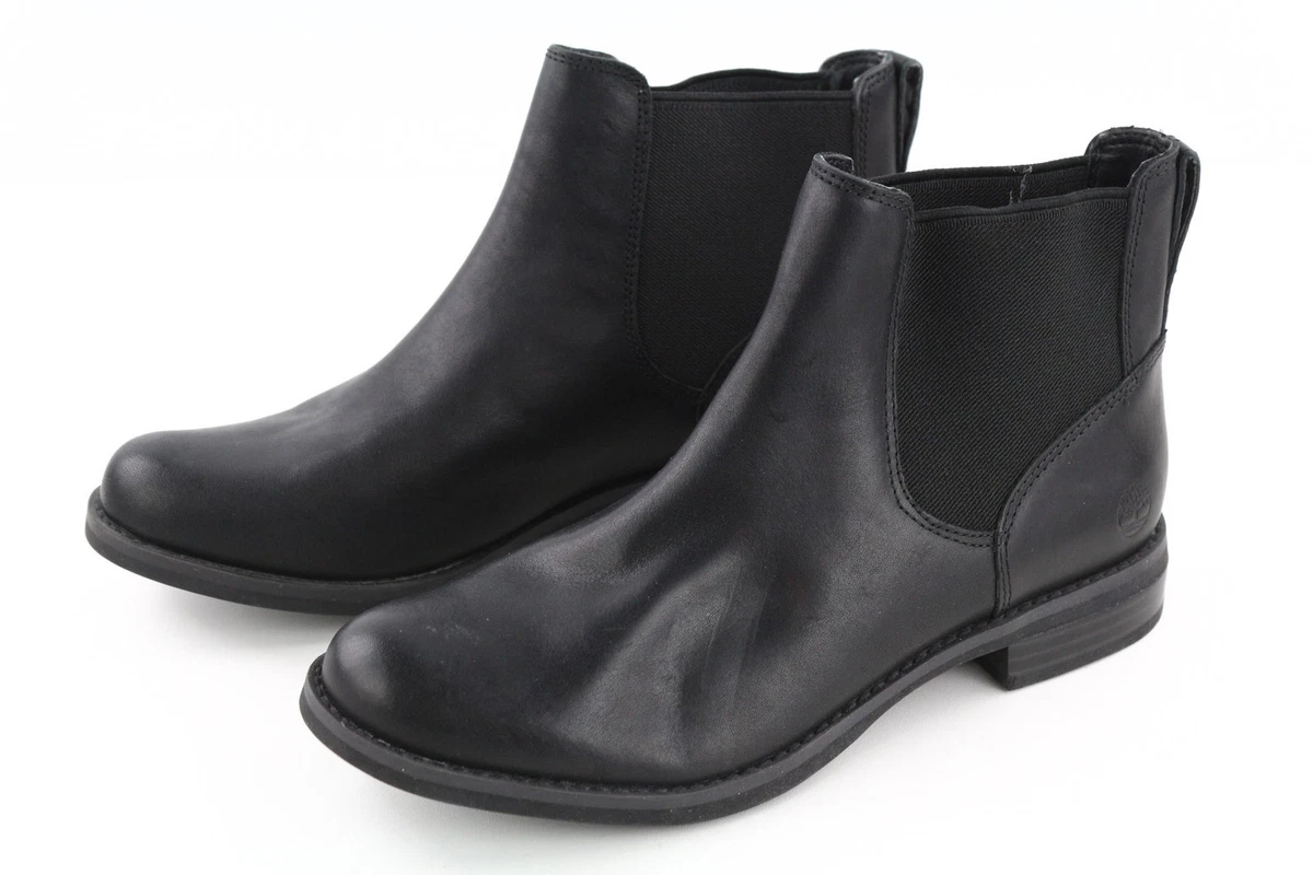 TIMBERLAND A1KHL Women Shoes EU38 Black Pull Tab Leather Mid Top Boots Pull On