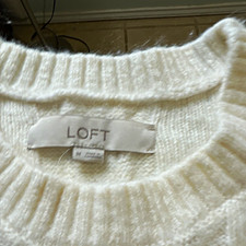 LOFT Ivory Cable Knit Crew Neck Pullover Sweater Long Sleeve Ribbed Trim M