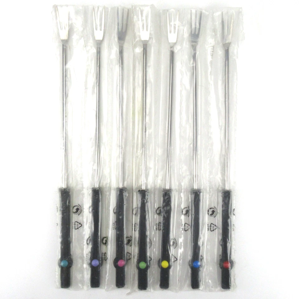 7 AMC Fonduegabeln Edelstahl Bunte Griffe 80er 90er Jahre Design Unbenutzt TOP - Bild 2 von 4