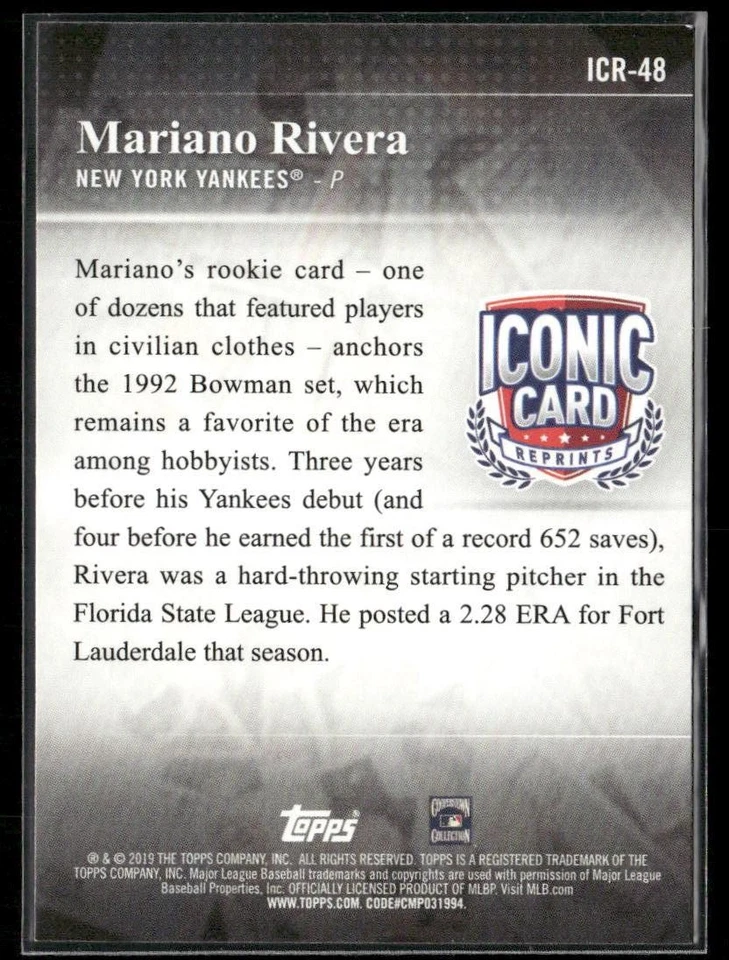 2019 Topps Mariano Rivera Iconic Card Reprints #ICR-48 New York Yankees - Image 2 of 2