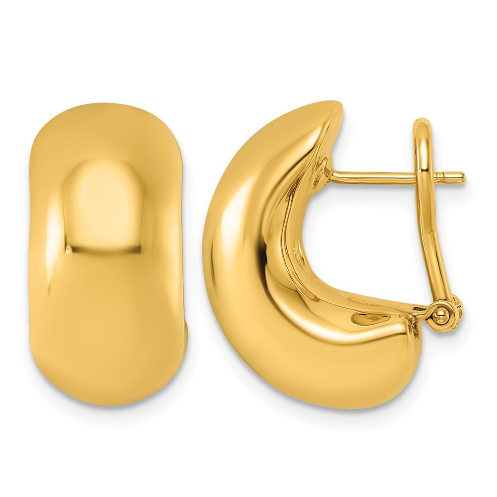 14K Yellow Gold Polished 10.5mm C-Hoop Omega Back Drop & Dangle Earrings