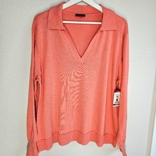 NWT Vince Camuto Women's Collared V-Neck Sweater in Ocean Coral. Size XL