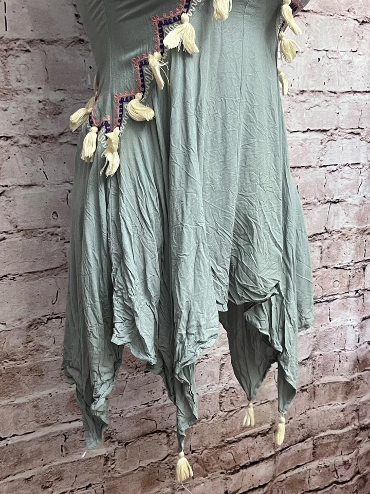 L'Atiste by Amy Boho Tasseled Fall Romper Dress Women's S Green Zip-close - Image 3 of 4