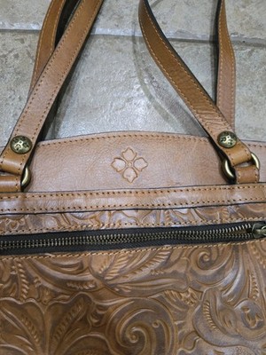 Patricia Nash Tooled Florence Poppy Leather Tote Purse Bag Brown Beautiful EUC