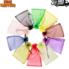 100 Pcs 3x4 Organza Gift Bags Mixed Color Sheer Drawstring Pouches for Jewelry