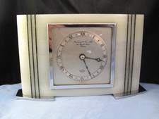 SUPERB ANTIQUE ART DECO MARBLE & MALACHITE 8 DAY ELLIOT MANTEL CLOCK FOR GARRARD