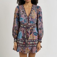 Farm Rio Wild Night Floral Print Long Sleeve Mini Dress Size XS