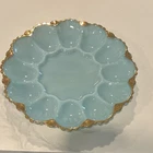 Vintage Anker Hocking fire king, blue milk, glass, deviled egg plate gold trim