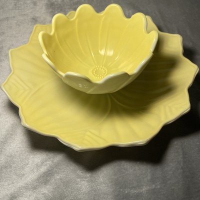 Anchor Hocking Fire King Vitrock Yellow Lotus Blossom & Leaf Plate, Glows 1940s
