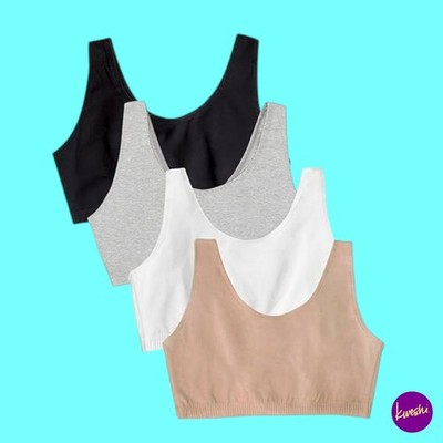 Fruit of the Loom Damen 4er Pack Tank Sport BH, Schwarz/Grau/Sand/Weiß, UK 36