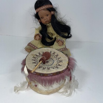 Native American Porcelain Doll With Drum  Emerald Doll Collection Little Willie