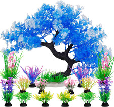 Fish Tank Decorations, 15 Pack Artificial Aquarium Plants Tree Set for Fish Tank