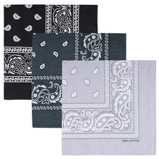 100 Cotton Large Bandanas for Men and Women, 22 Black/Dark Gray/Light Gray