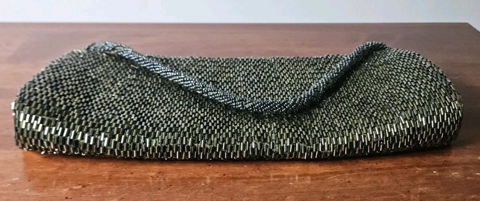 Moyna Beaded Purse Green Clutch With Strap Purse Handbag Excellent Condition - Image 3 of 4