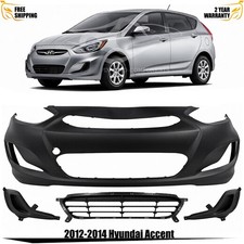 Front Bumper Cover Primed Fog Light Covers Kit For 2012-2014 Hyundai Accent