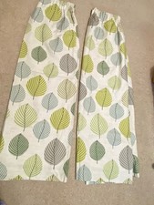 Dunelm Lined Curtains ( 66 X 54”) Cream With Green Leaf Pattern