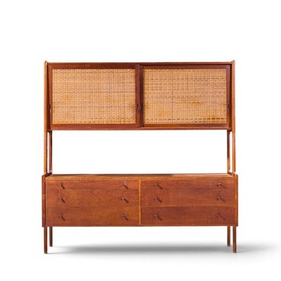 Hans Wegner for Ry Møbler RY-20 Danish Teak, Rattan Highboard Credenza - Hutch