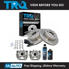 TRQ Rear Brake Calipers Rotors Ceramic Pads Fluid For 2008-2013 Nissan Rogue