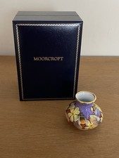 Moorcroft Enamel Miniature Vase - Flowers and Bumblebees - boxed