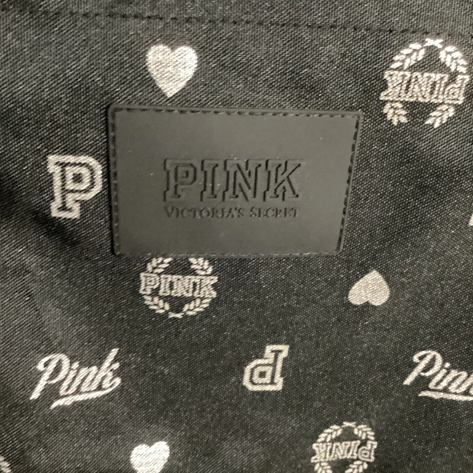 Victoria's Secret PINK - Black W/ Silver Large Poly Shopper Travel Tote Bag 14 - Image 3 of 4