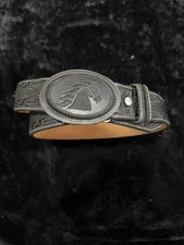 Mexican Embroidered Cowboy Belt. Western Style Black Belt and Buckle.Leather 44”