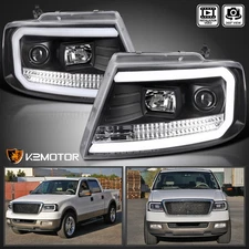 Fits 2004-2008 Ford F150 Lincoln Mark LT Black LED Tube Projector Headlights