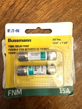 Bussmann FNM-15, Time Delay Fuse 15A (PACK OF 2) 250Vac 13/32" x 1-1/2"