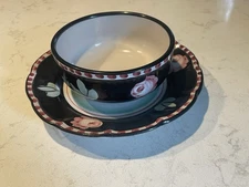 Solimene Vietri 8 1/8" Salad Plate  & Soup Bowl Rose Flower Border Red Dots