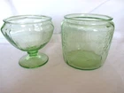 Depression Glass Biscuit Jar & Candy Dish  Princess Pattern Green Uranium Glass