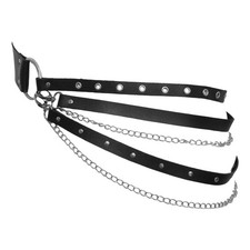 Women Punk PU Leather Waist Belt Metal Ring Rivet Body Chain for Rock Festival
