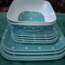 Teal Polka Dot Melamine Dinnerware Set - 11 P...