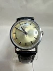 Vintage 1979 Timex Marlin Mechanical M105 Silver Case Black Leather Band