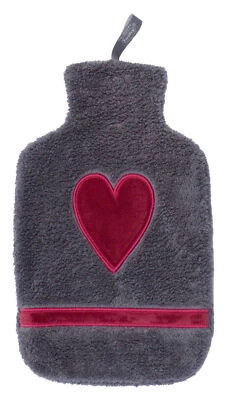 fashy Wärmflasche 2,0 ltr. "Herz", Flauschbezug, grau, Lagerauflösung!!!