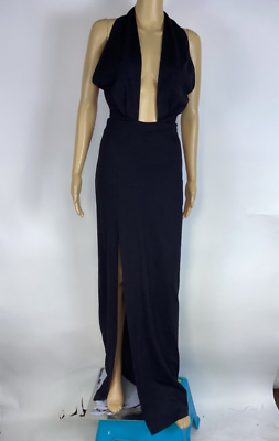 Amanda Uprichard Plunging Maxi Gown Halter Front Slit Black S | eBay