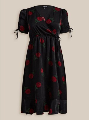 Torrid Midi Brushed Charmeuse Wrap Dress Black 6 6X 30 #G88130