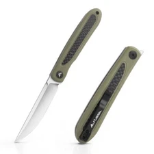 FLISSA Folding Pocket EDC Knife Green for Camping Hiking Outdoor with D2 Blade