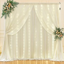 10 x 10ft Ivory Backdrop Curtains with Lights String Wrinkle-Free Polyester C...