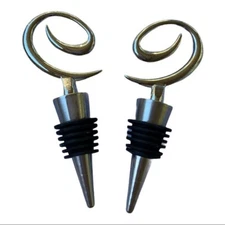 Stainless Steel Bottle Stoppers (2)Swirl Design, Air Tight Seal. Wine Liquor