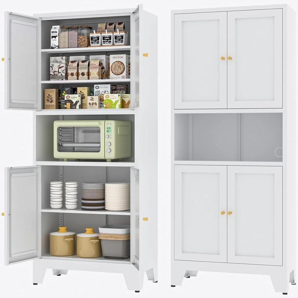 69"H Modern Black&White Metal Storage Cabinet - Adjustable Shelves, Durable,home - Image 2 of 3