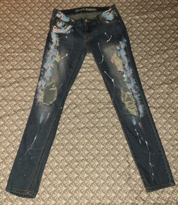 Almost Famous Busted Knees Distressed Paint Splattered Skinny