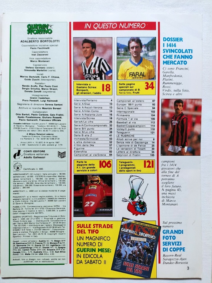 Guerin Sportivo 11-1987 - Magazine Foot Avec Bruno Conti, Giordano, San Paulo, Careca